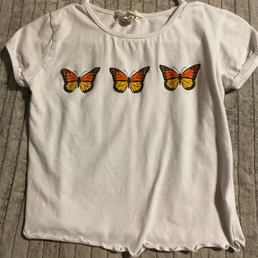 white butterfly crop top